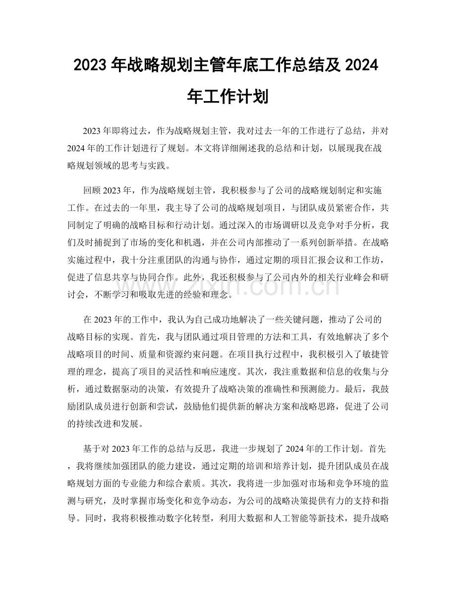 2023年战略规划主管年底工作总结及2024年工作计划.docx_第1页