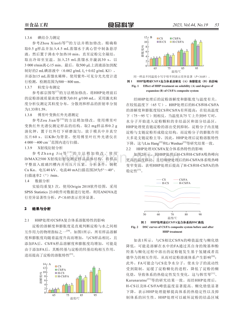 高静水压处理对玉米淀粉_阿魏酸复合体系理化及结构特性的影响.pdf_第3页