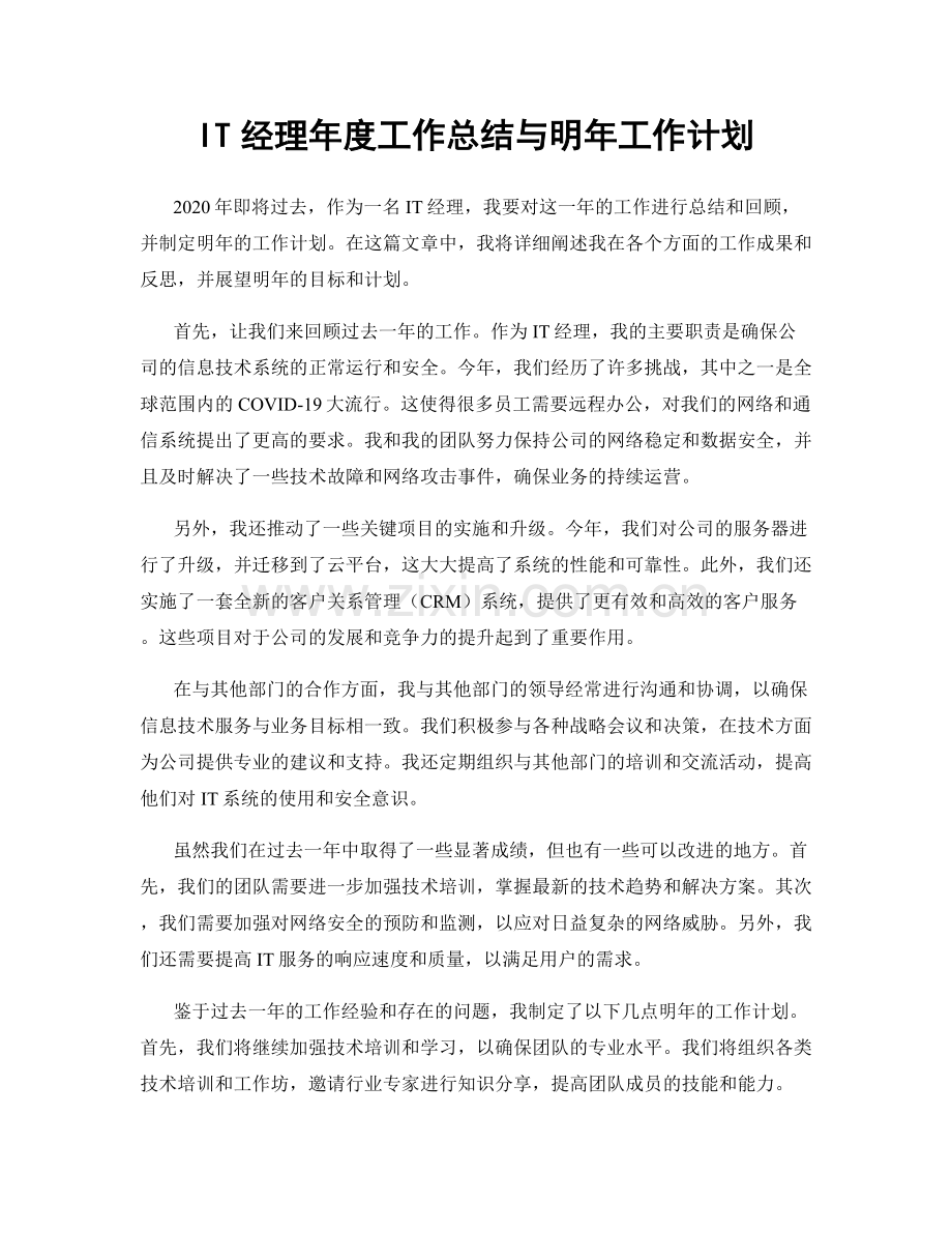 IT经理年度工作总结与明年工作计划.docx_第1页