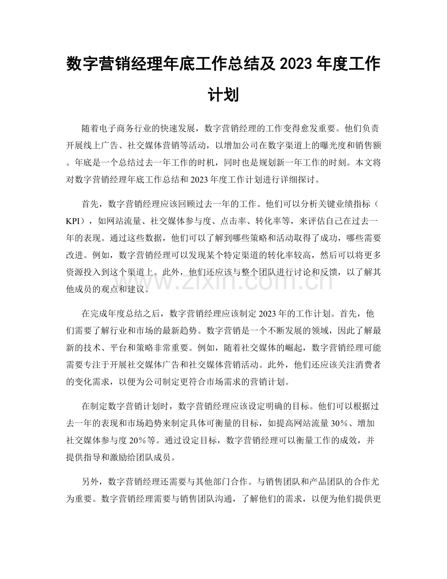 数字营销经理年底工作总结及2023年度工作计划.docx_第1页