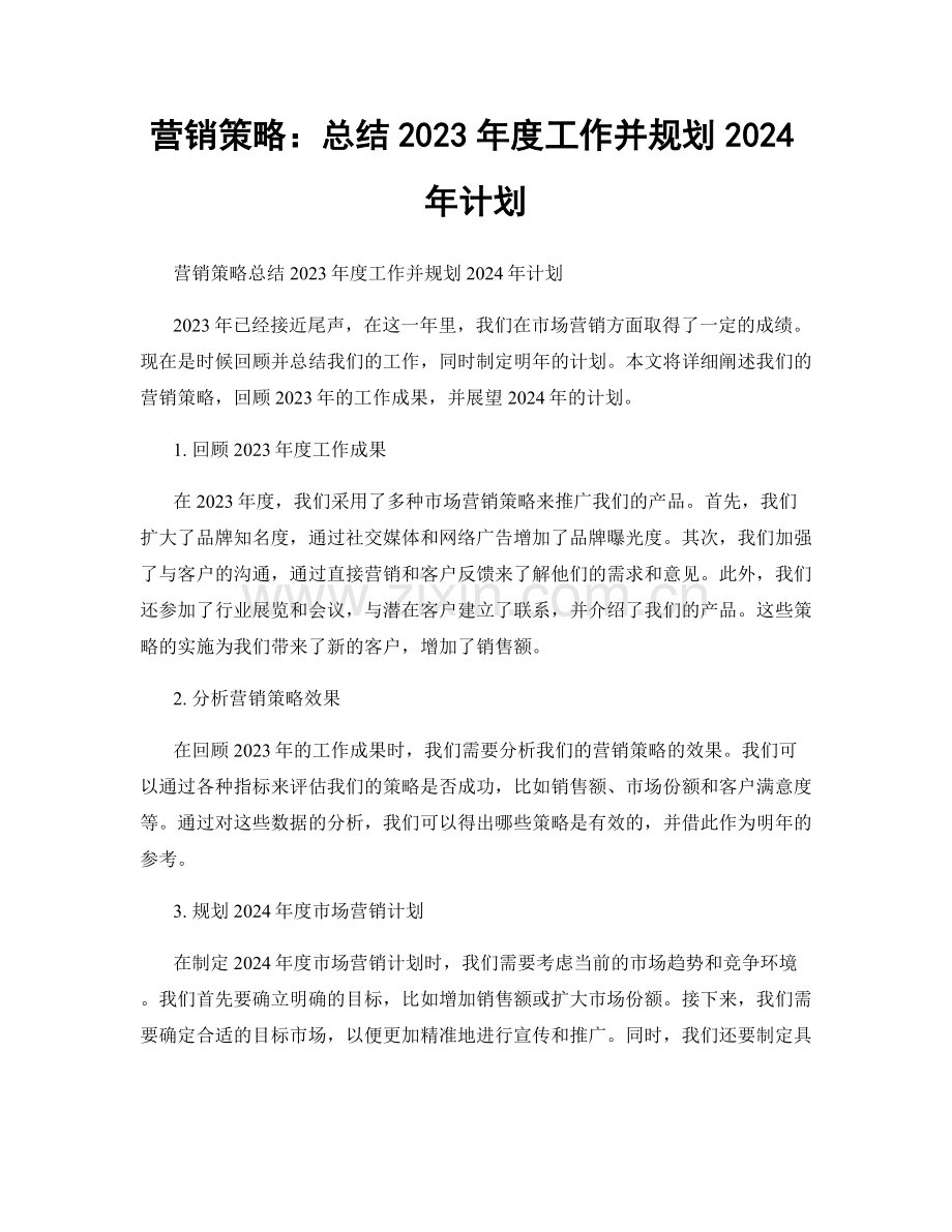 营销策略：总结2023年度工作并规划2024年计划.docx_第1页