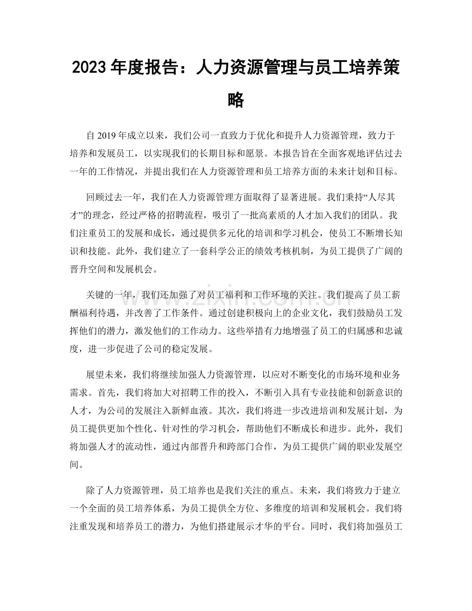 2023年度报告：人力资源管理与员工培养策略.docx_第1页