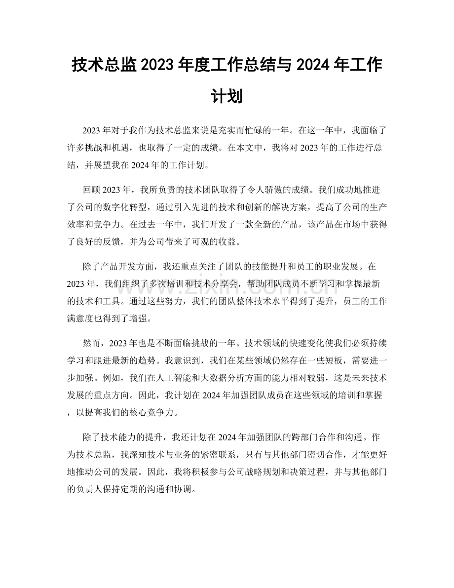 技术总监2023年度工作总结与2024年工作计划.docx_第1页