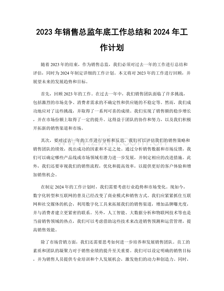 2023年销售总监年底工作总结和2024年工作计划.docx_第1页