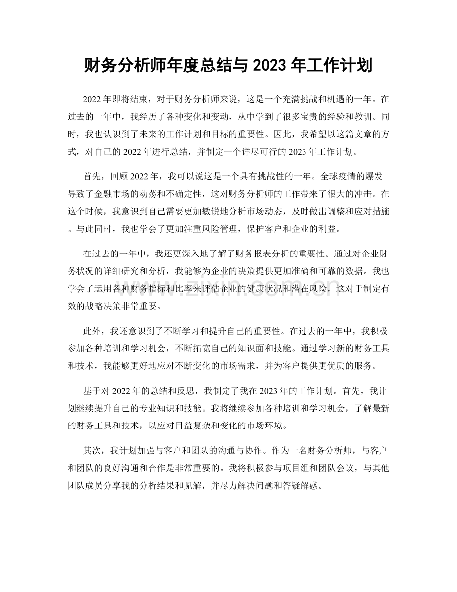 财务分析师年度总结与2023年工作计划.docx_第1页