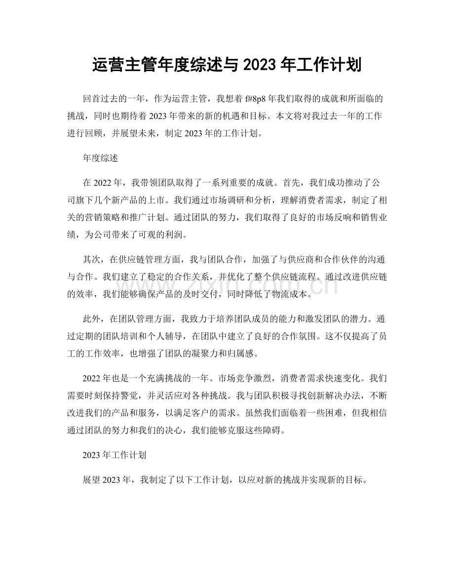 运营主管年度综述与2023年工作计划.docx_第1页