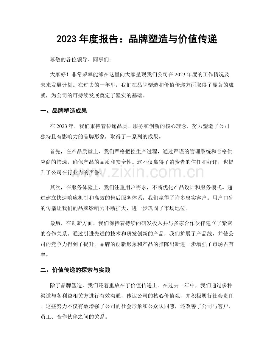 2023年度报告：品牌塑造与价值传递.docx_第1页