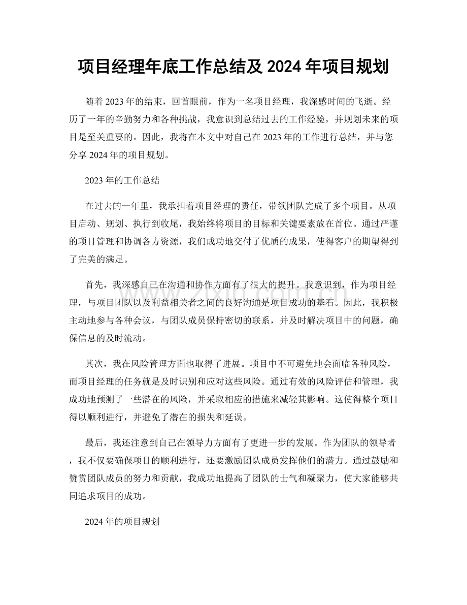 项目经理年底工作总结及2024年项目规划.docx_第1页