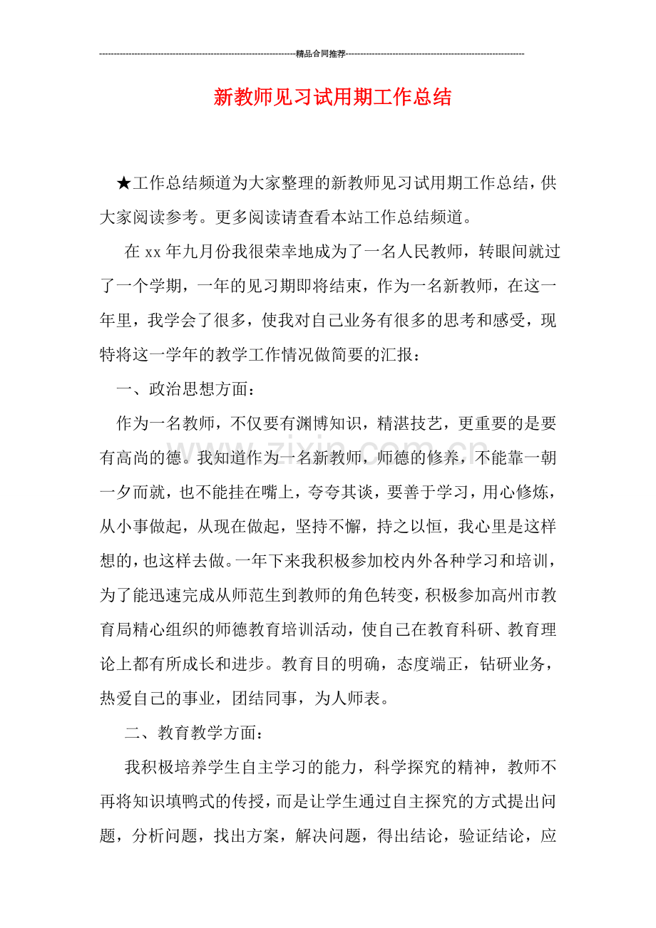 新教师见习试用期工作总结.doc_第1页