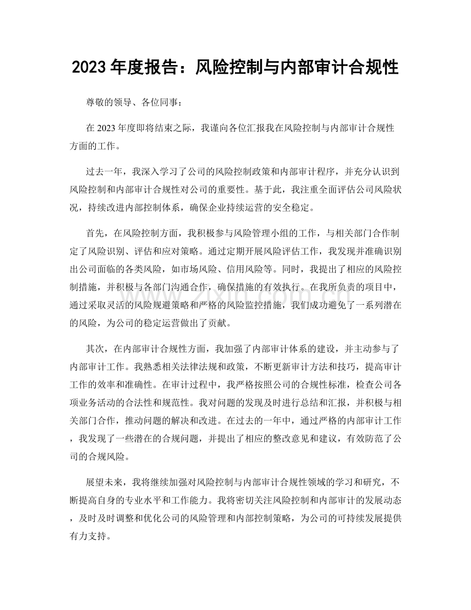 2023年度报告：风险控制与内部审计合规性.docx_第1页