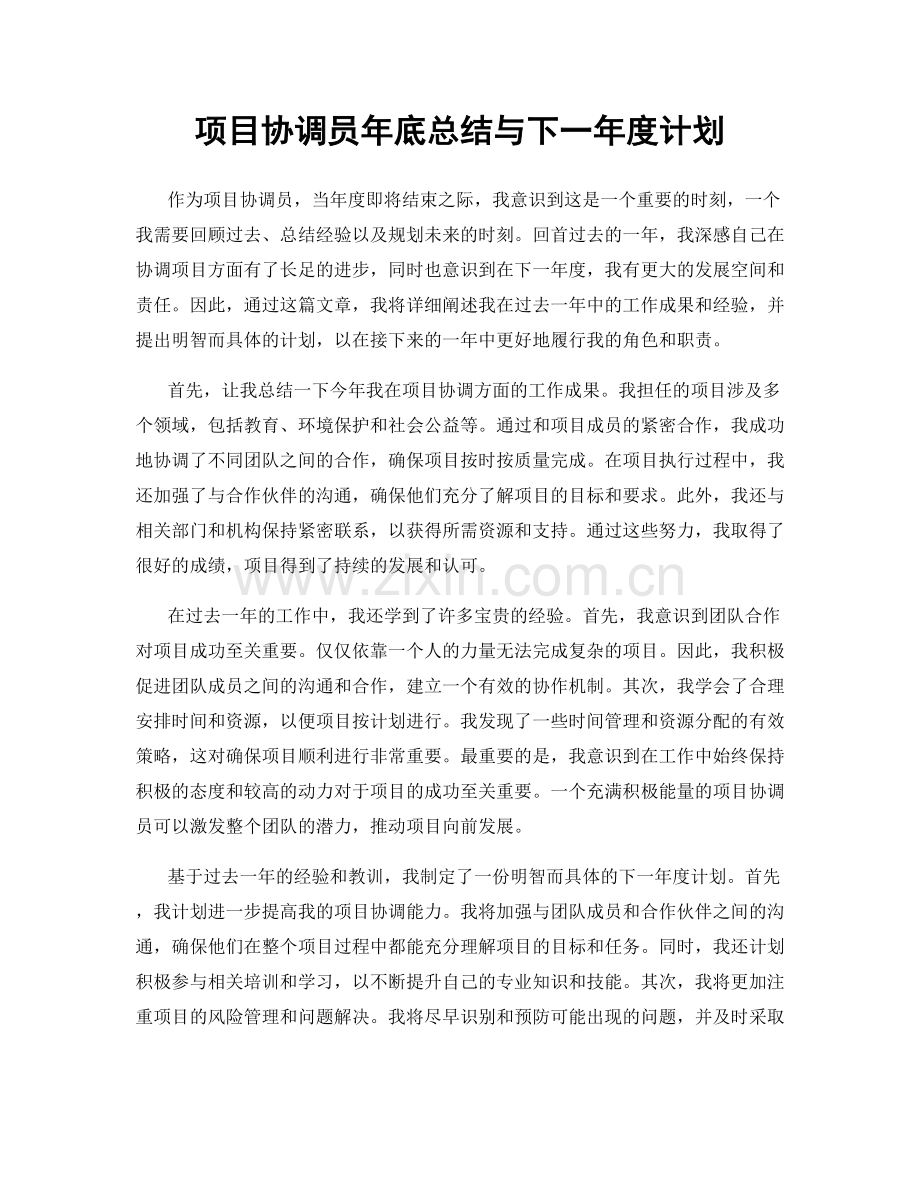 项目协调员年底总结与下一年度计划.docx_第1页