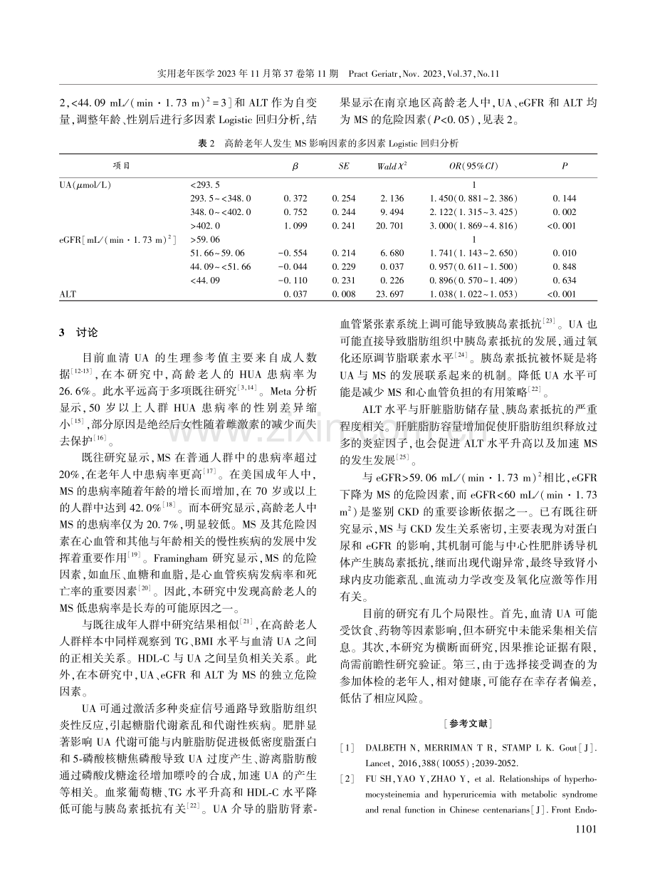 高龄老人血清尿酸水平与代谢综合征的相关性分析.pdf_第3页