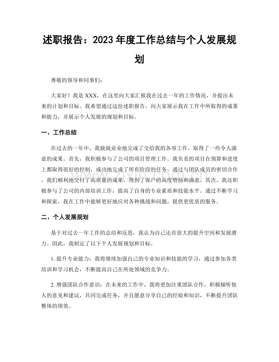 述职报告：2023年度工作总结与个人发展规划.docx_第1页