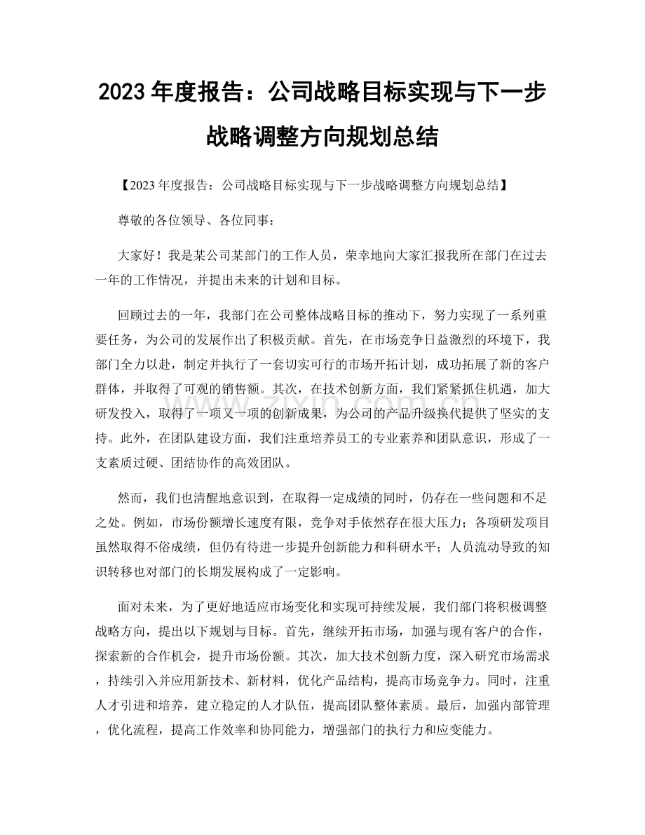 2023年度报告：公司战略目标实现与下一步战略调整方向规划总结.docx_第1页