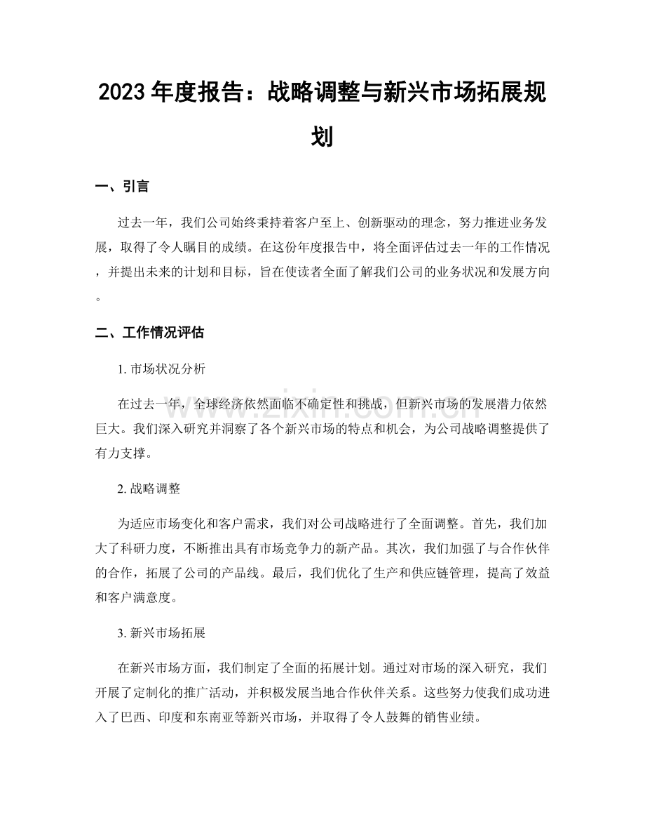 2023年度报告：战略调整与新兴市场拓展规划.docx_第1页