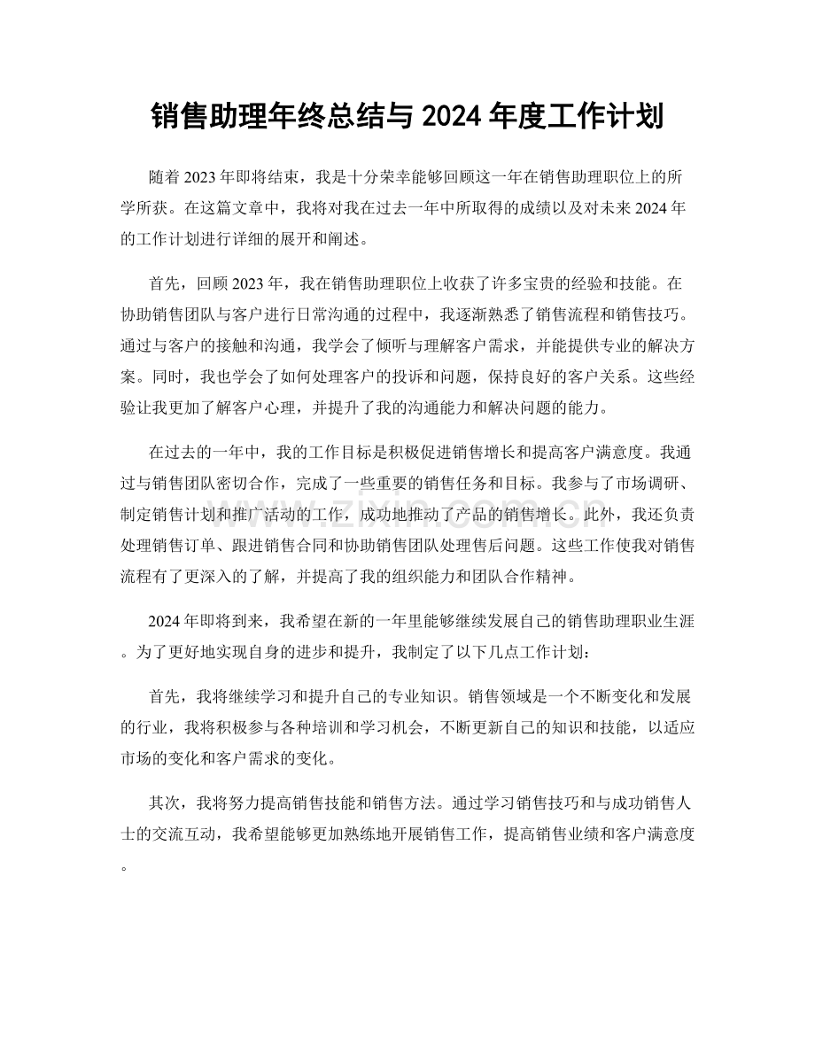 销售助理年终总结与2024年度工作计划.docx_第1页