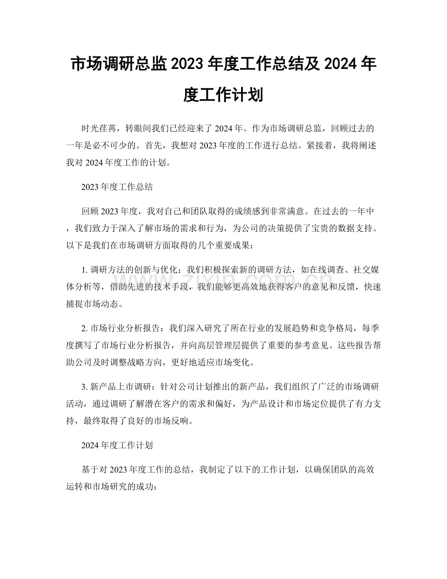 市场调研总监2023年度工作总结及2024年度工作计划.docx_第1页