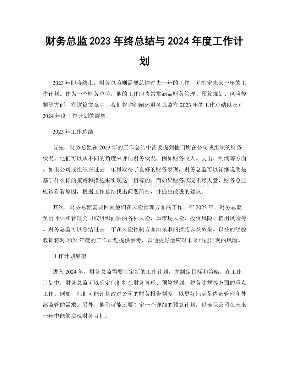 财务总监2023年终总结与2024年度工作计划.docx_第1页