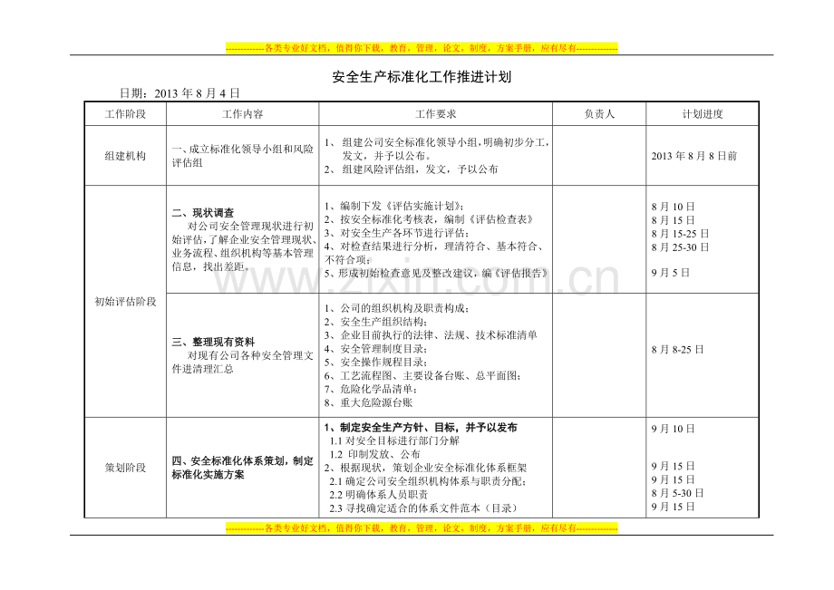 安全生产标准化工作推进计划(2014年).doc_第1页