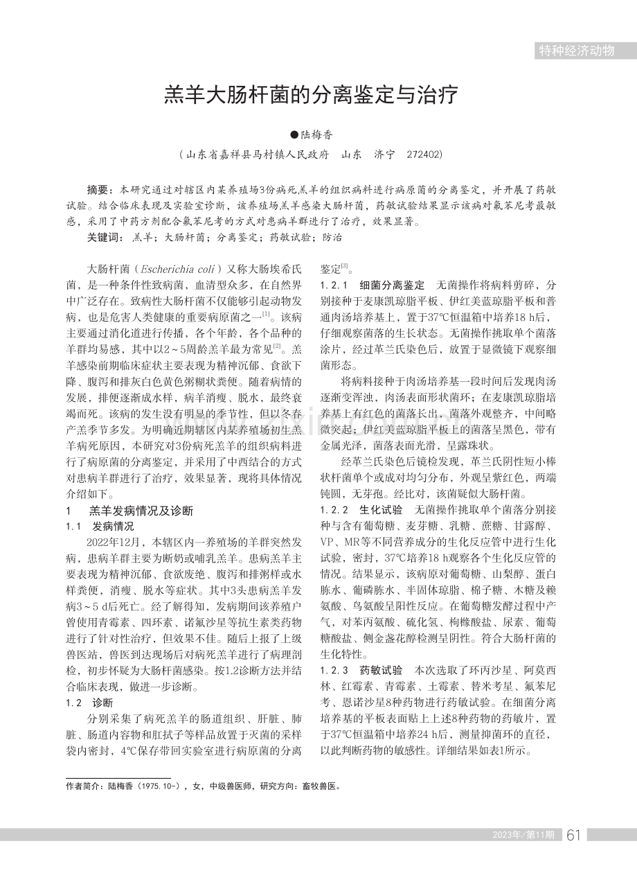 羔羊大肠杆菌的分离鉴定与治疗.pdf_第1页