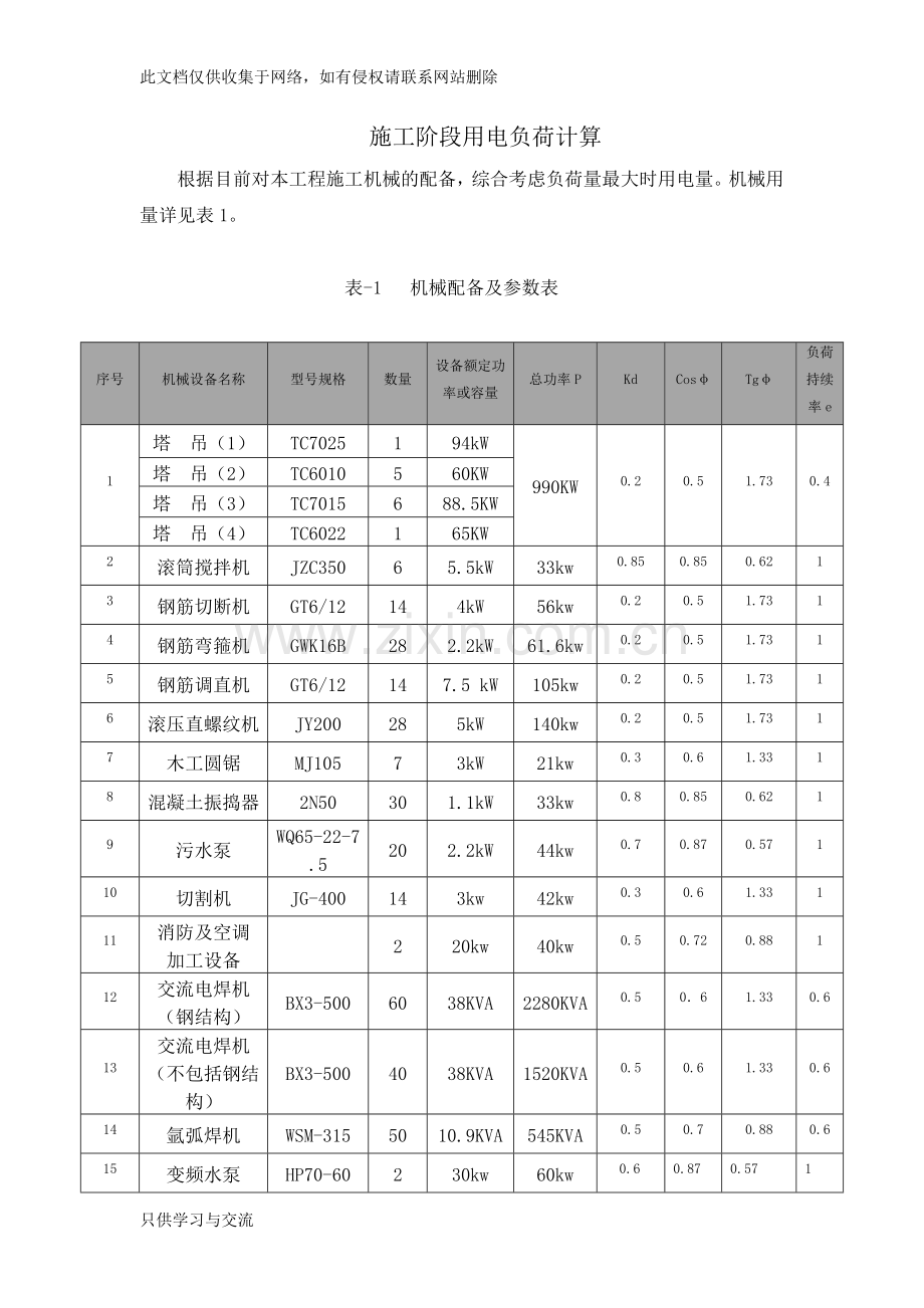 施工临时用电负荷计算说课讲解.docx_第1页