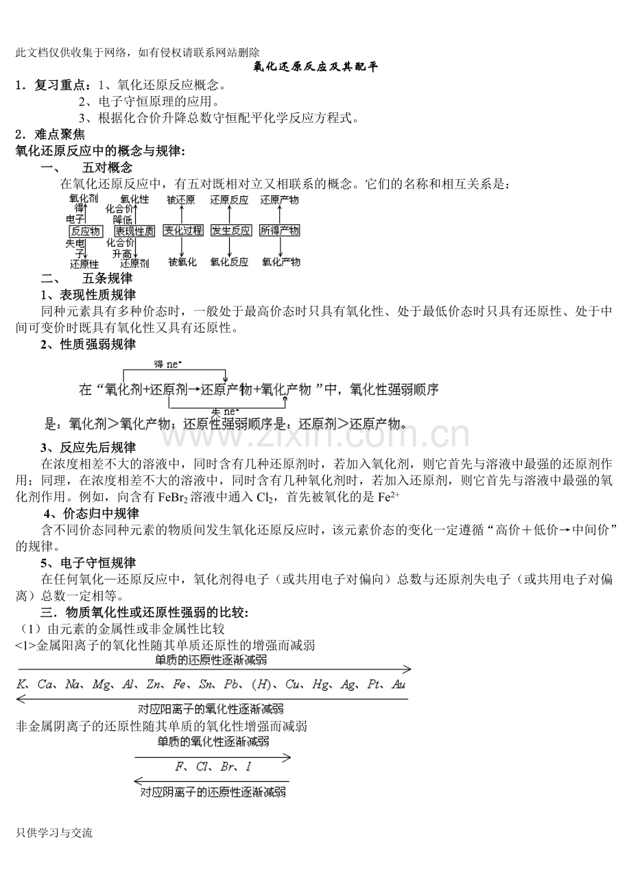 氧化还原反应原理及例题(教师用)复习进程.doc_第1页