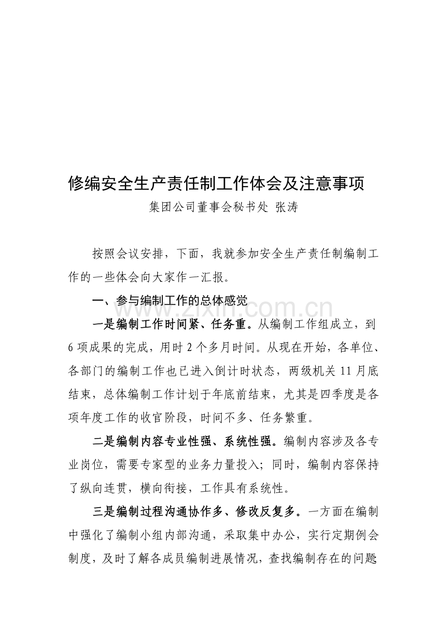 修编安全生产责任制工作体会及注意事项..doc_第1页