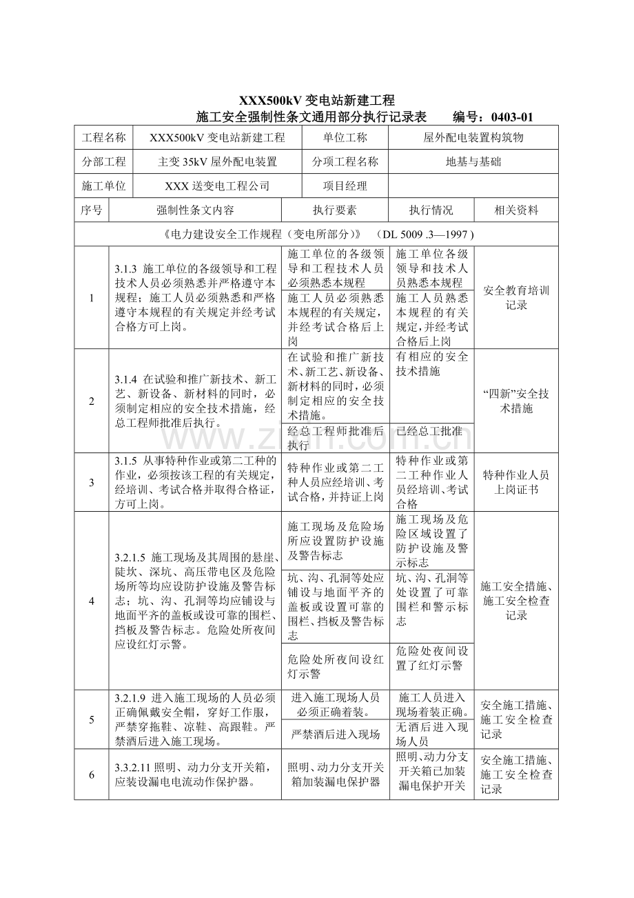 变电站新建工程强条记录.docx_第1页