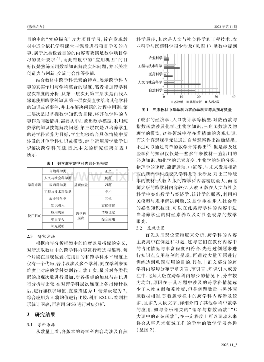 高中数学不同版本新教材跨学科内容研究——以人教A版、苏教版和北师大版“函数”主题为例.pdf_第2页