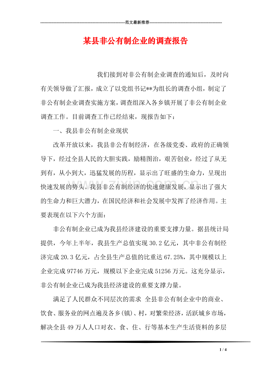 某县非公有制企业的调查报告.doc_第1页