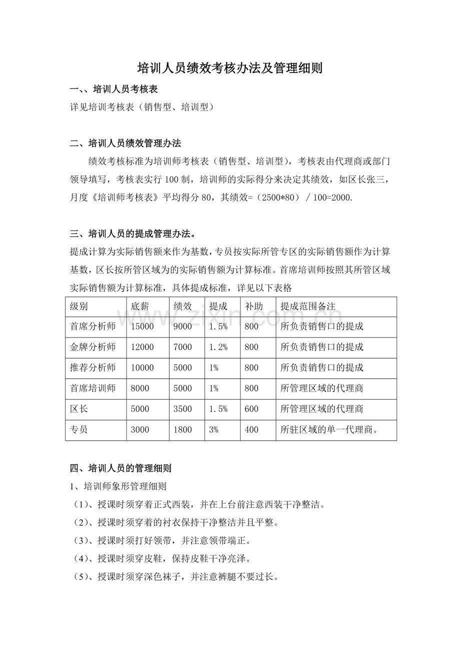 培训人员绩效考核办法及管理细则.doc_第1页