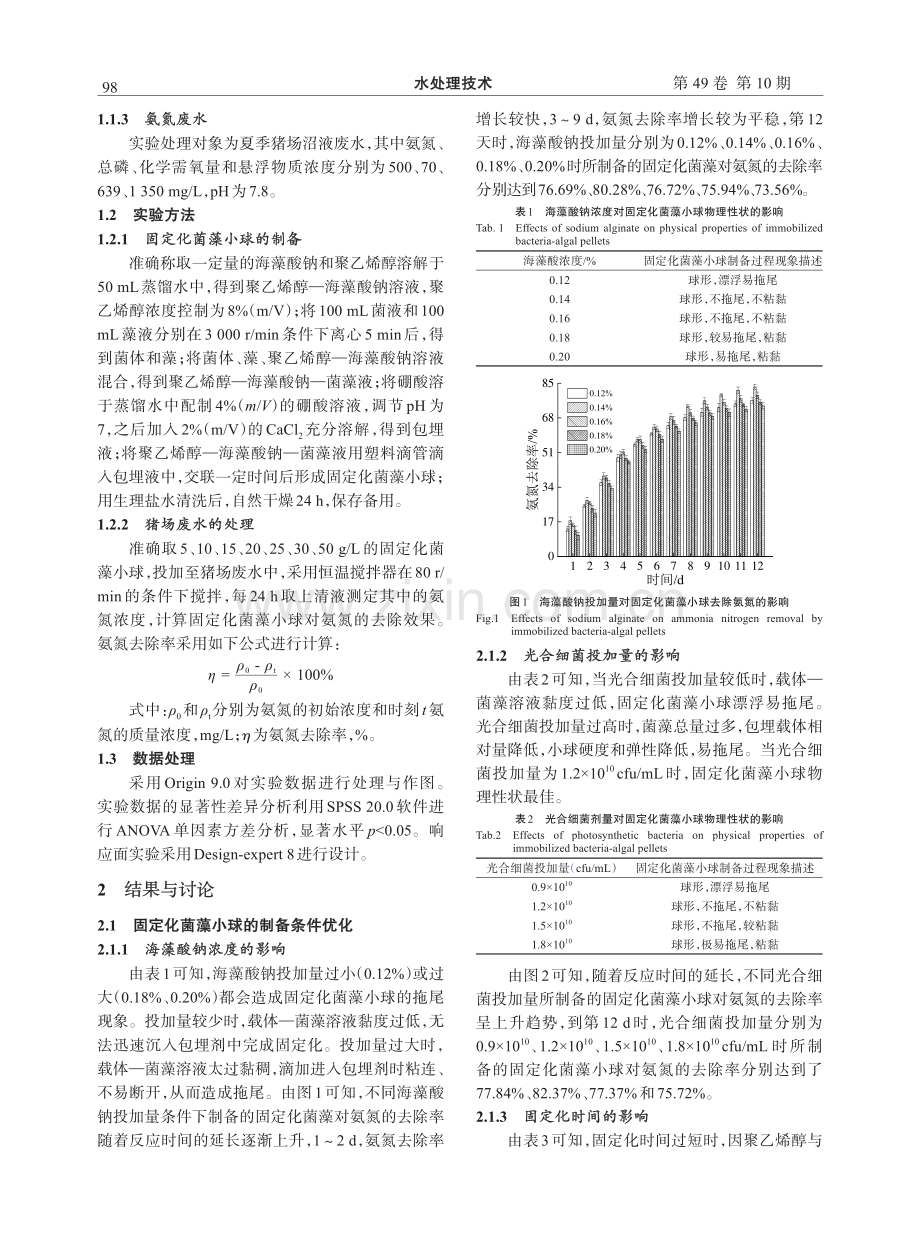 固定化菌藻小球去除猪场废水中氨氮的研究.pdf_第2页