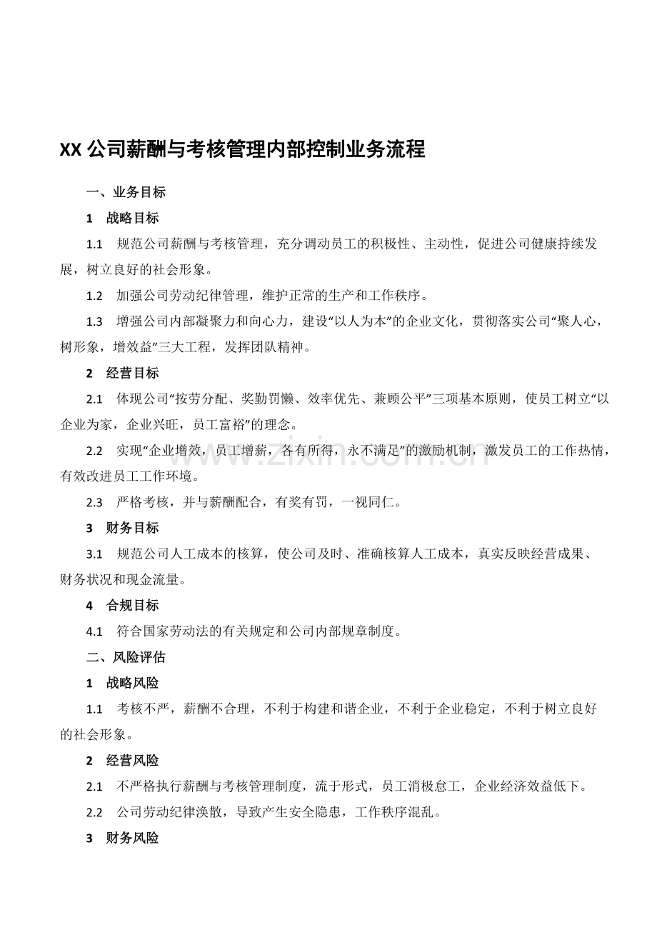 XX公司薪酬与考核管理内部控制业务流程.doc_第1页