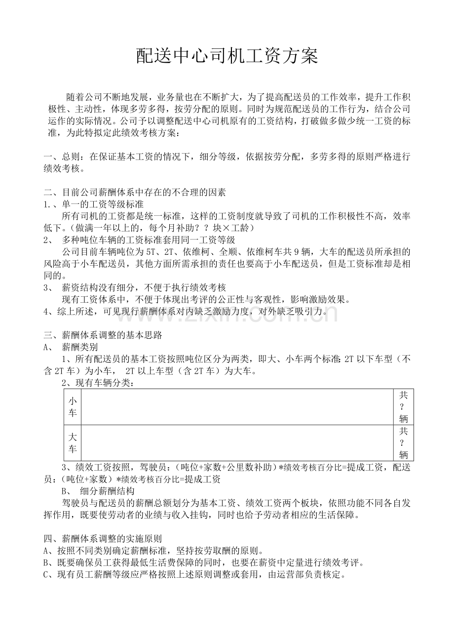 物流公司配送中心司机绩效工资方案.doc_第1页