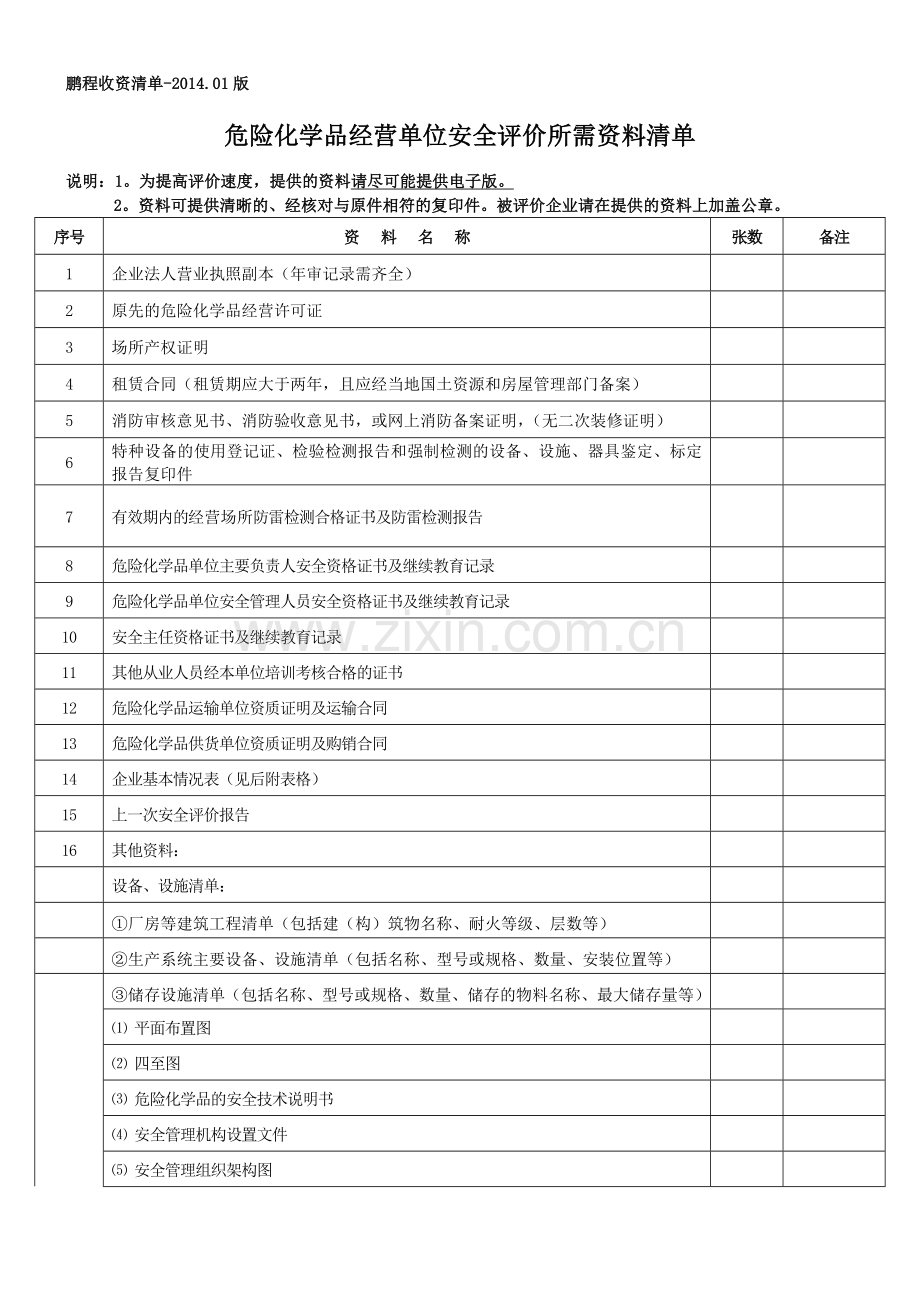 【收资清单】危险化学品经营单位安全评价所需资料清单(2014.01版)..doc_第1页