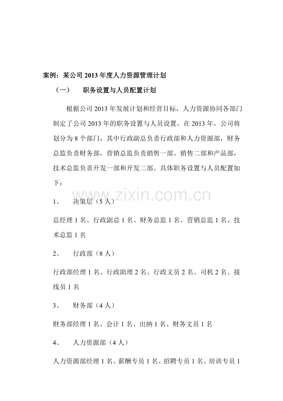 案例：某公司2013年度人力资源管理计划.doc_第1页