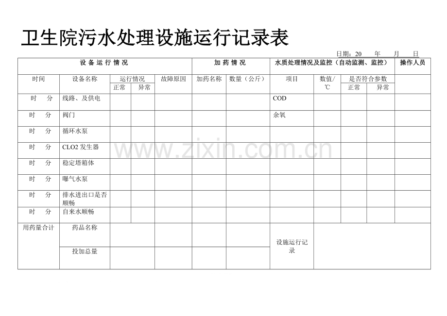 卫生院污水处理设施记录表.doc_第1页