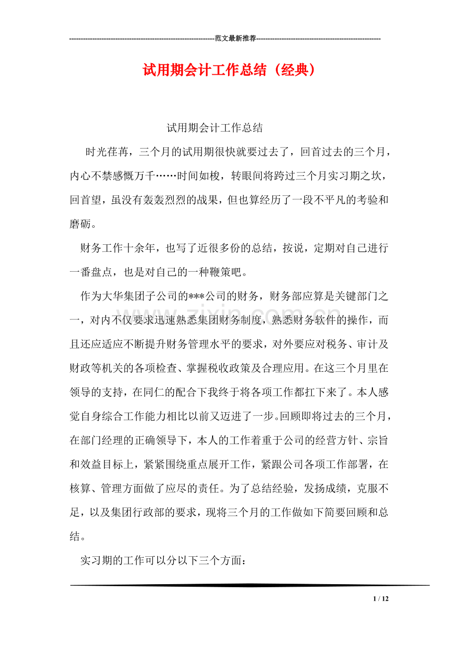 试用期会计工作总结(经典).doc_第1页