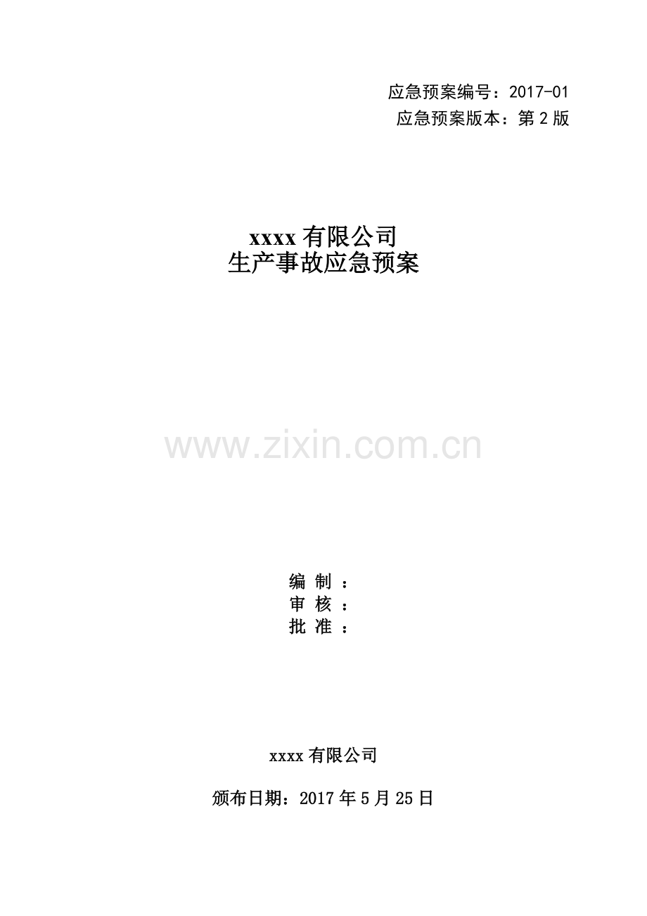 xx公司生产事故应急预案(备案).doc_第1页