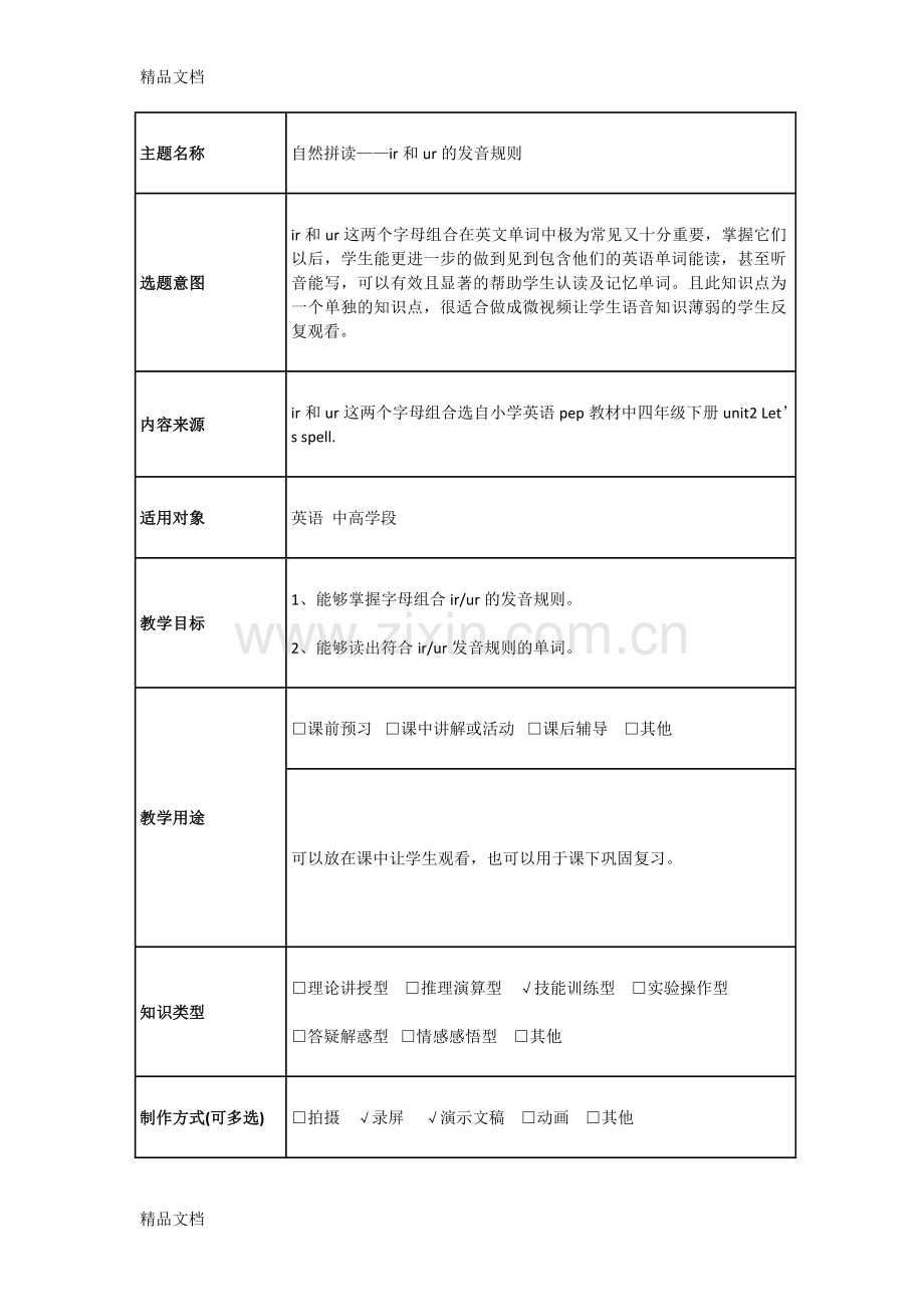 自然拼读——ir和ur的发音规则--修改后的设计方案学习资料.doc_第1页