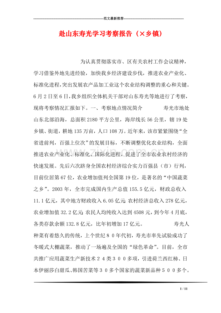 赴山东寿光学习考察报告(×乡镇).doc_第1页