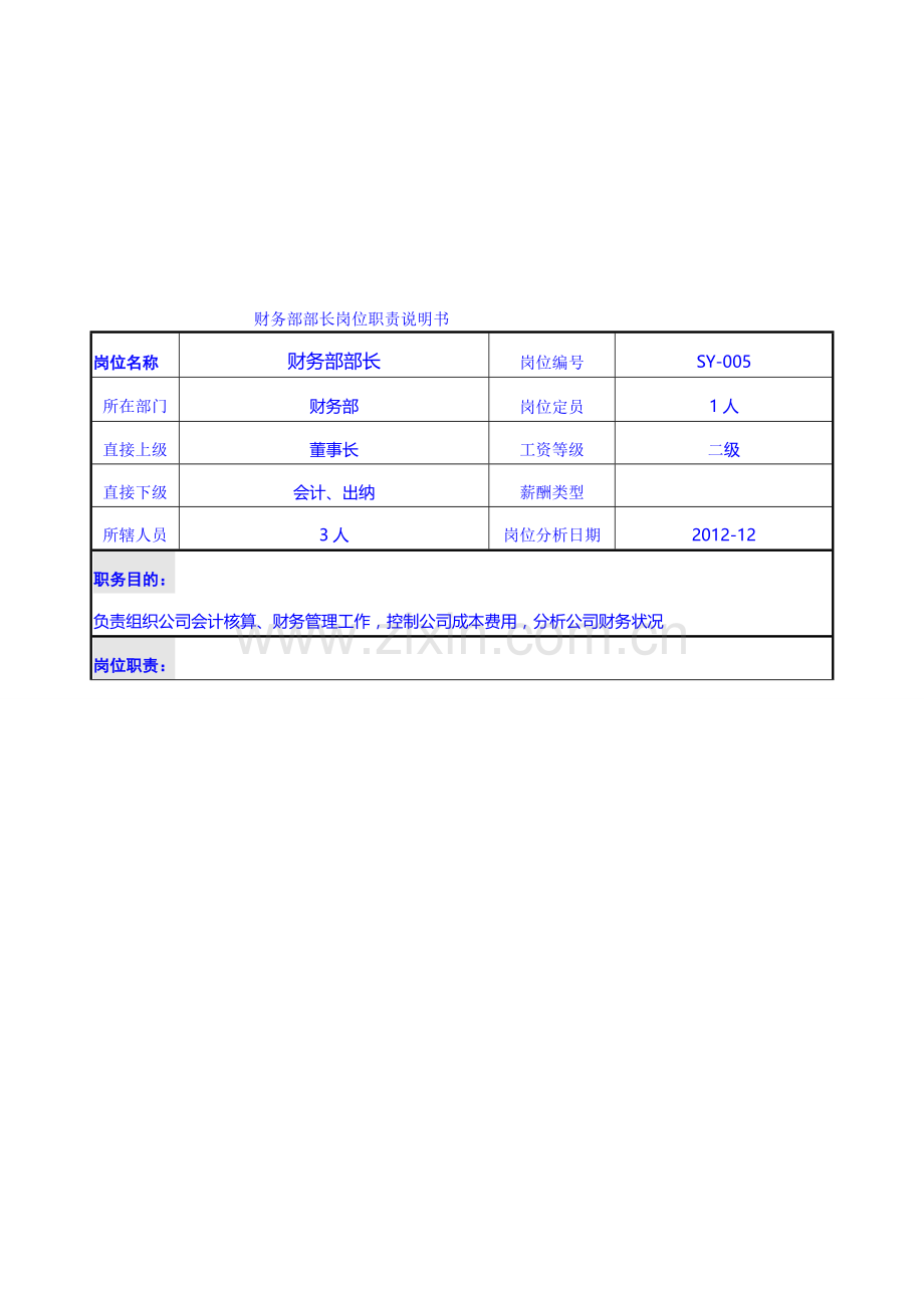 财务部岗位职责说明书1.doc_第1页