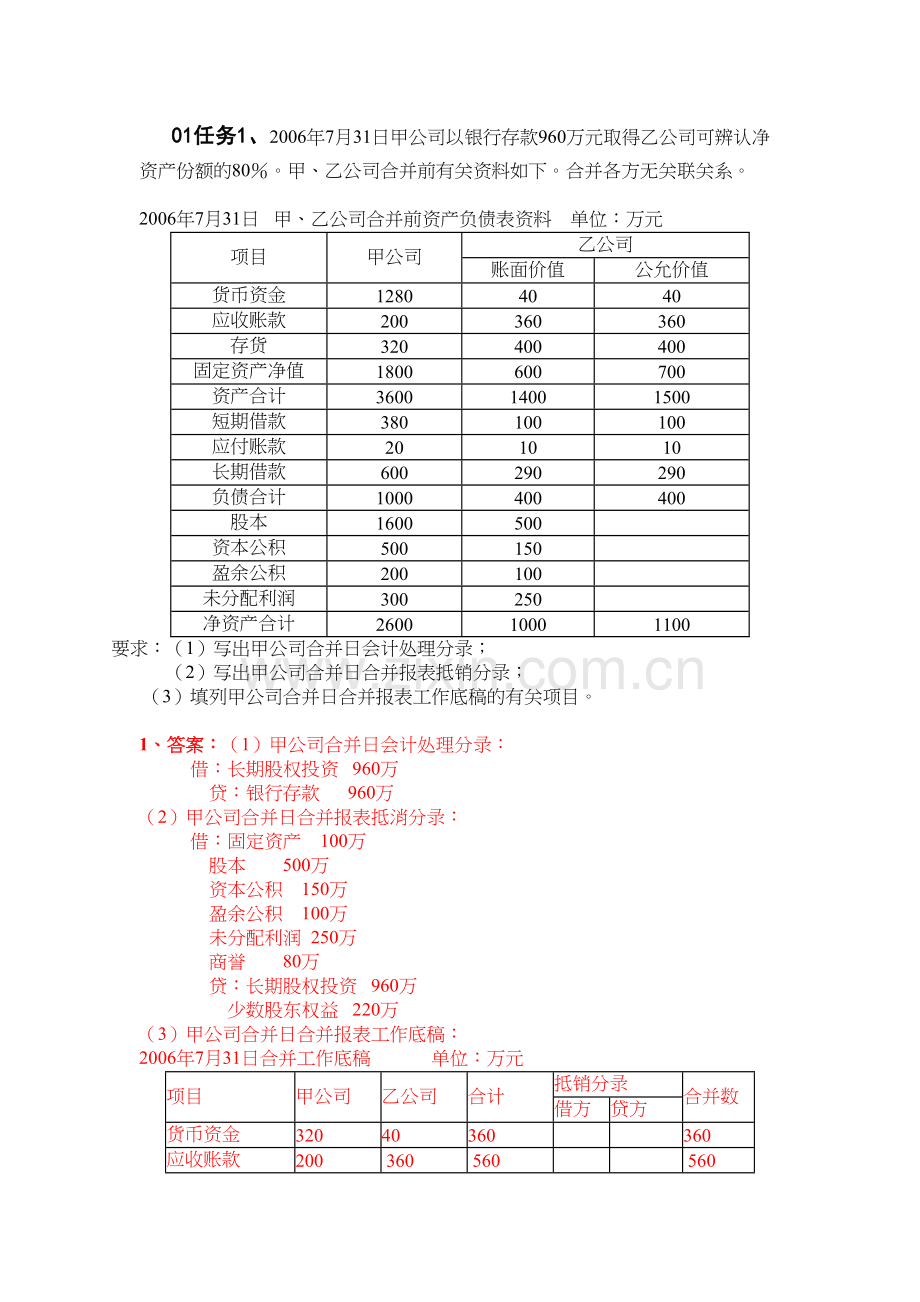 电大高级财务会计形成性测验任务(答案1-4全)讲课稿.doc_第2页