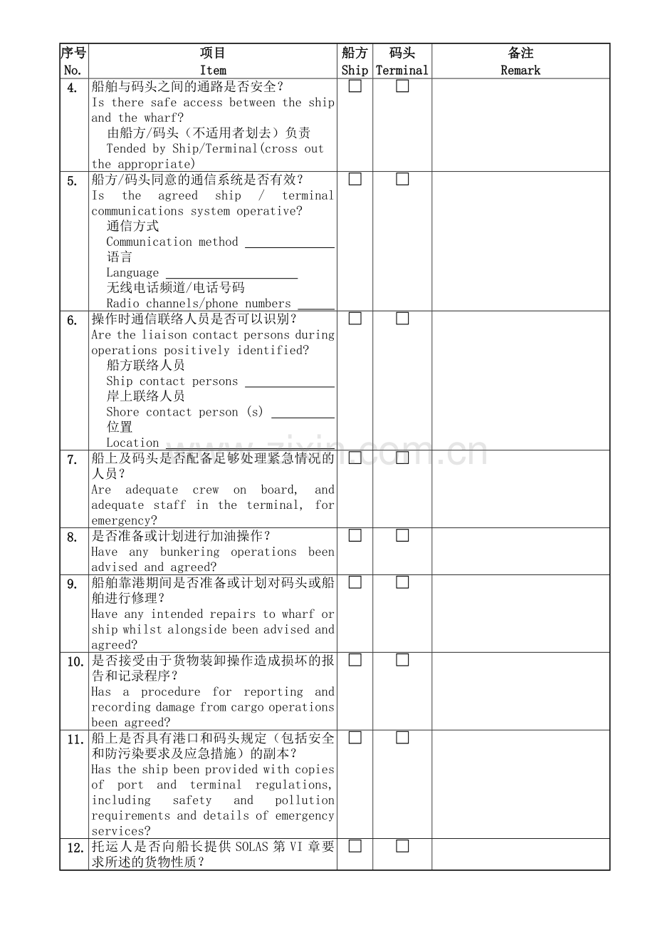 QSMI06-36-F03-散货船装卸船岸安全检查表.doc_第2页