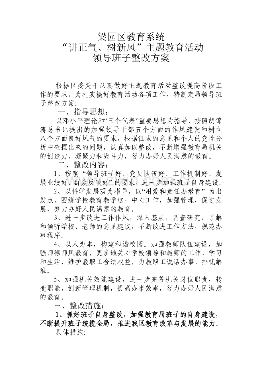 “讲正气、树新风”主题教育活动党委班子整改方案.doc_第1页