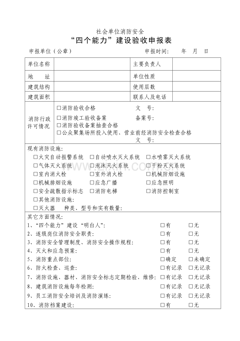 人员密集场所消防安全重点单位“四个能力”建设达标验收档案.doc_第1页