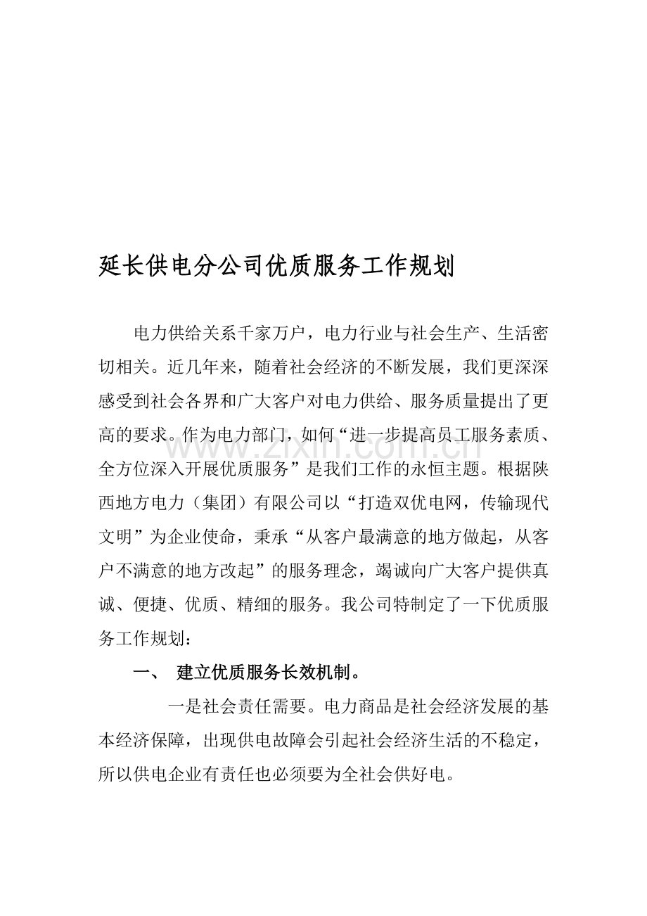 延长供电分公司优质服务工作规划.doc_第1页