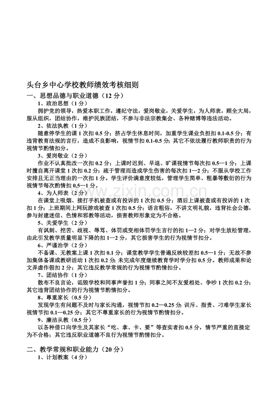 学校各项制度——头教师绩效考核细则2013124修改稿.doc_第1页