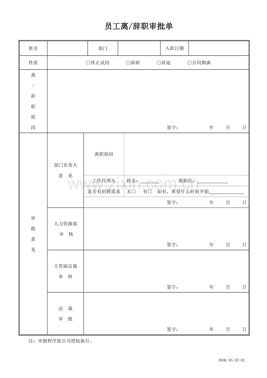 员工辞职离职审批表面谈表调动表.doc_第1页