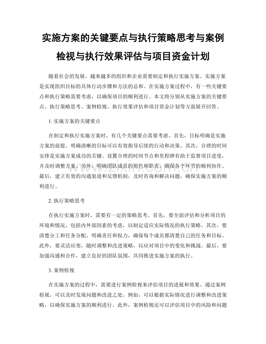 实施方案的关键要点与执行策略思考与案例检视与执行效果评估与项目资金计划.docx_第1页